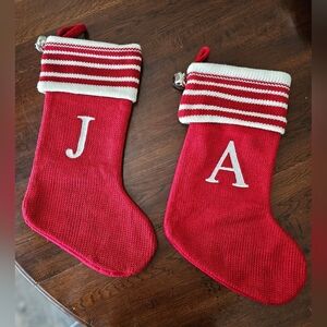 Red Knit Christmas Stockings with Initials